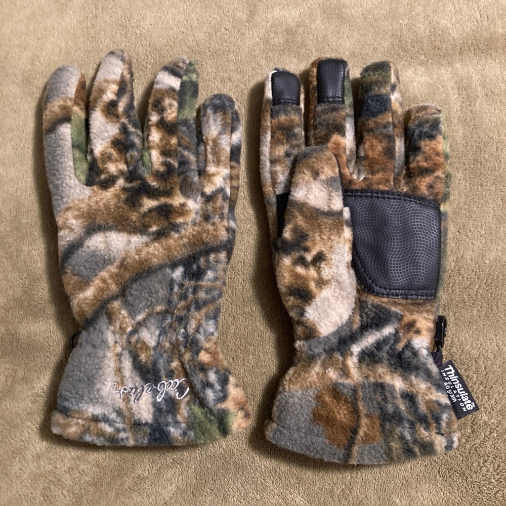 NWOT Cabela's Camo Polar Weight Fleece Gloves Green Tan Brown Size M Medium